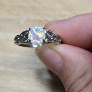 Size 5 Sterling Silver Fire Opal Ring – Celtic Knot Design